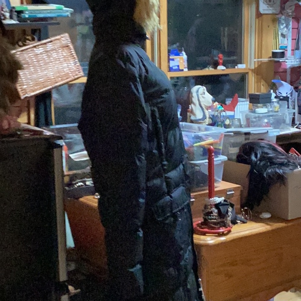 Black Puffer Coat with Fur Hood